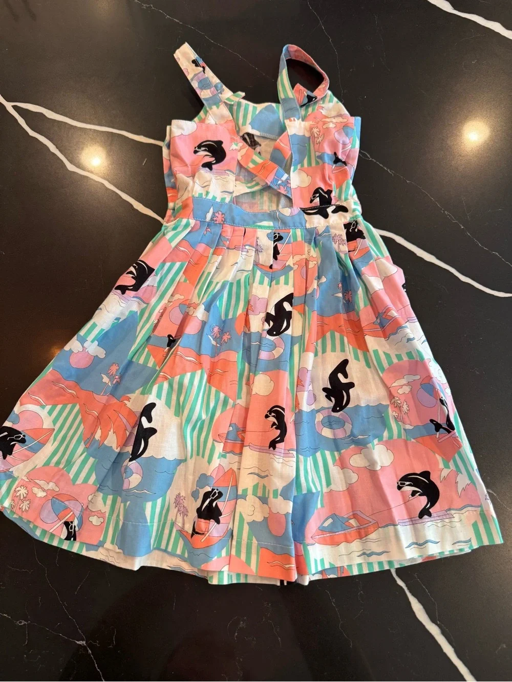 Vintage Made in‎ Italy Girls Coral & Aqua Whale Print Sundress